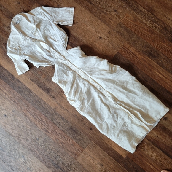 Zara White Linen Open Back Side Cut Outs Button Down Midi Dress - Picture 2 of 11